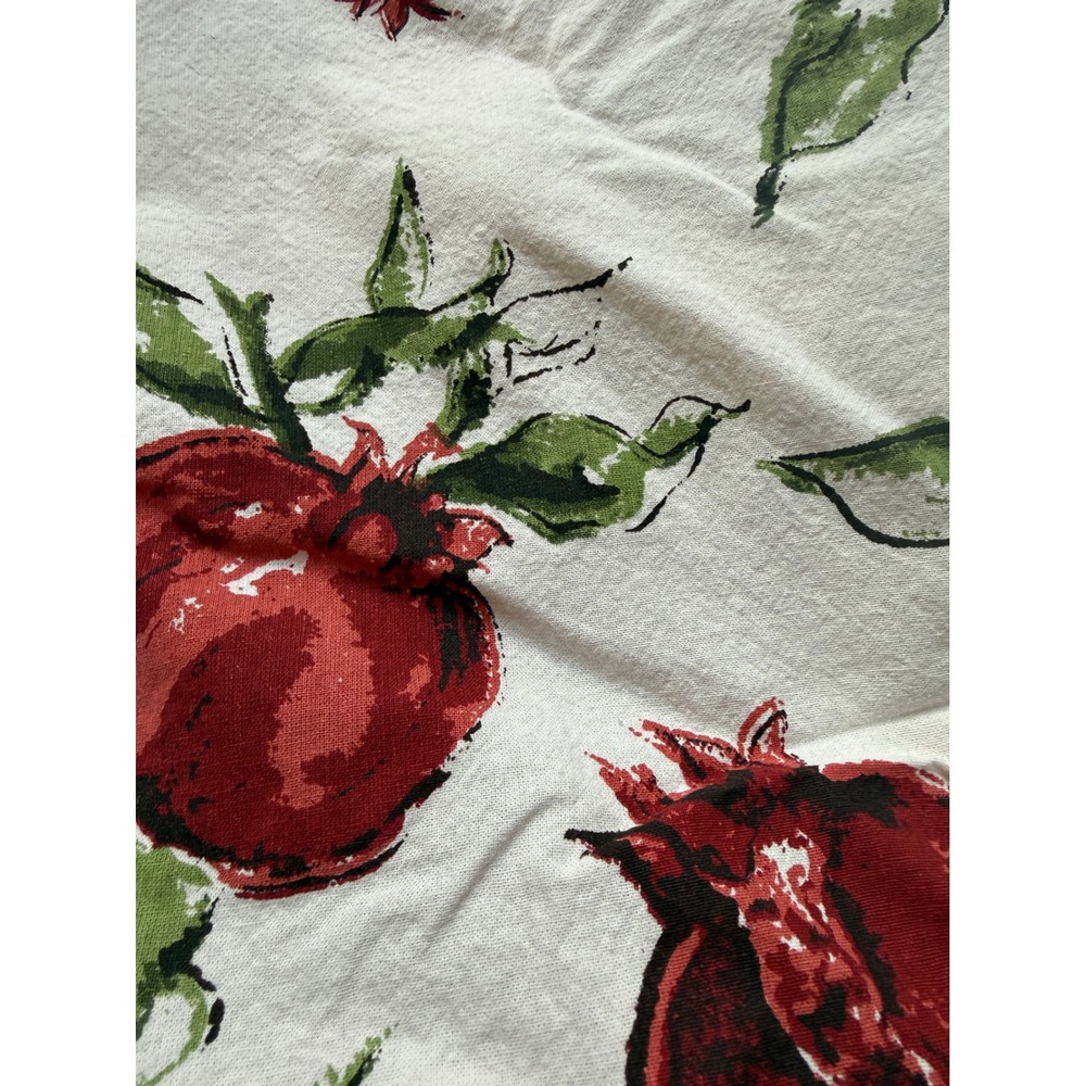 Williams Sonoma Pomegranate Cotton Tablecloth 82x67 White Red Green Rectangular - Picture 2 of 8